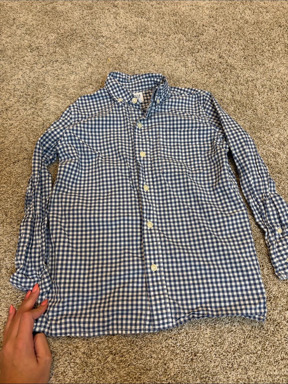 Boy's Blue Gingham Long-Sleeve Button-Down Shirt